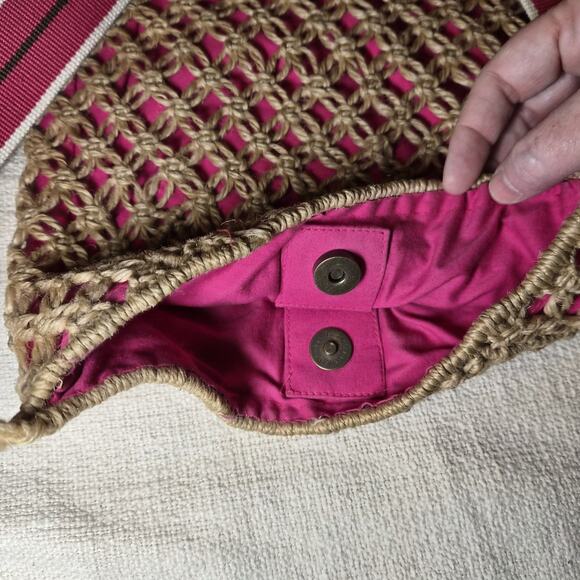 American Eagle Outfitters Jute Crochet Bag With Pink Lining Crossbody - Picture 4 of 6